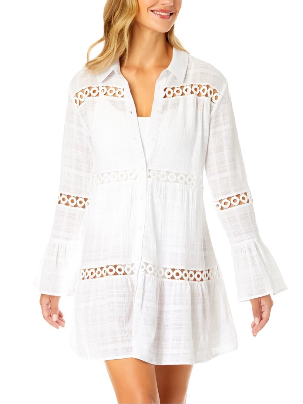 NWT Anne Cole Bell Sleeve Crochet Trim Swim Cover Up